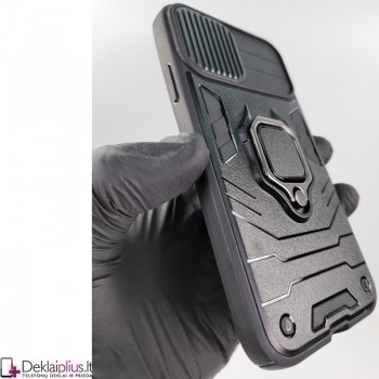 Smūgiams atsparus dėklas su uždaroma kameros apsauga - juodas (telefonui Apple Iphone XR)